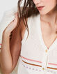 Cardigan écru tricot fin rayures sans manches I.Code-3