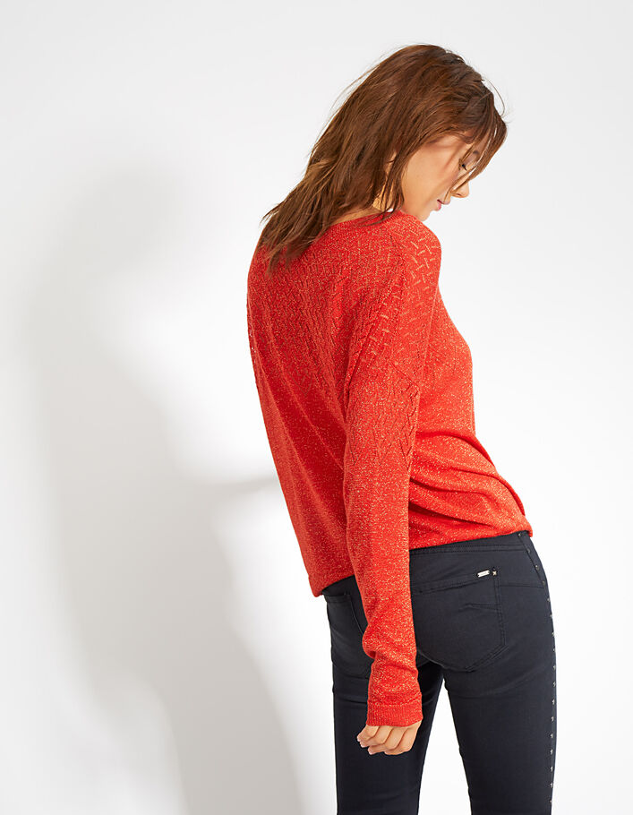 I.Code carnelian red and gold openwork fine knit sweater - I.CODE