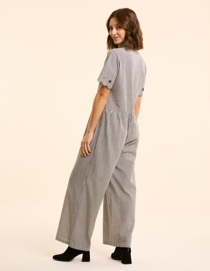 Combinaison-pantalon écrue motif vichy et broderies I.Code-5