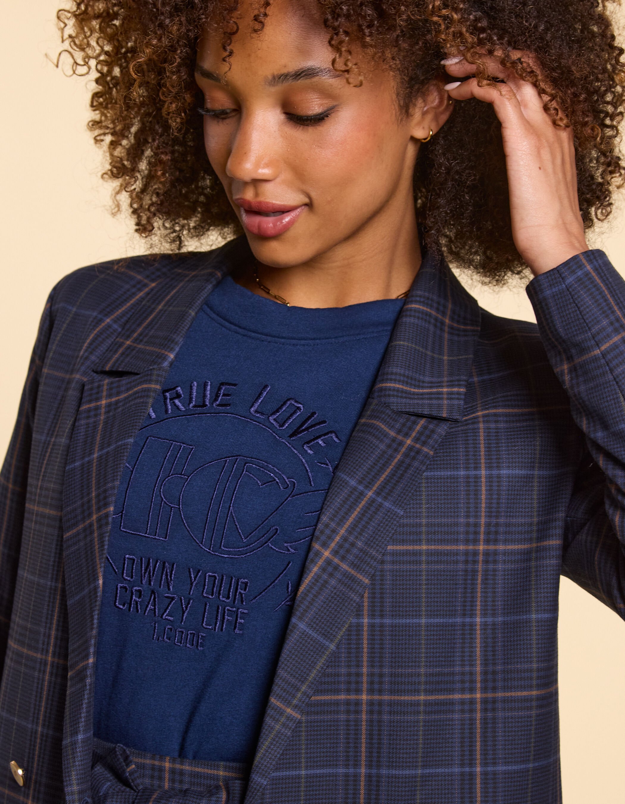 Navy check jacket sales