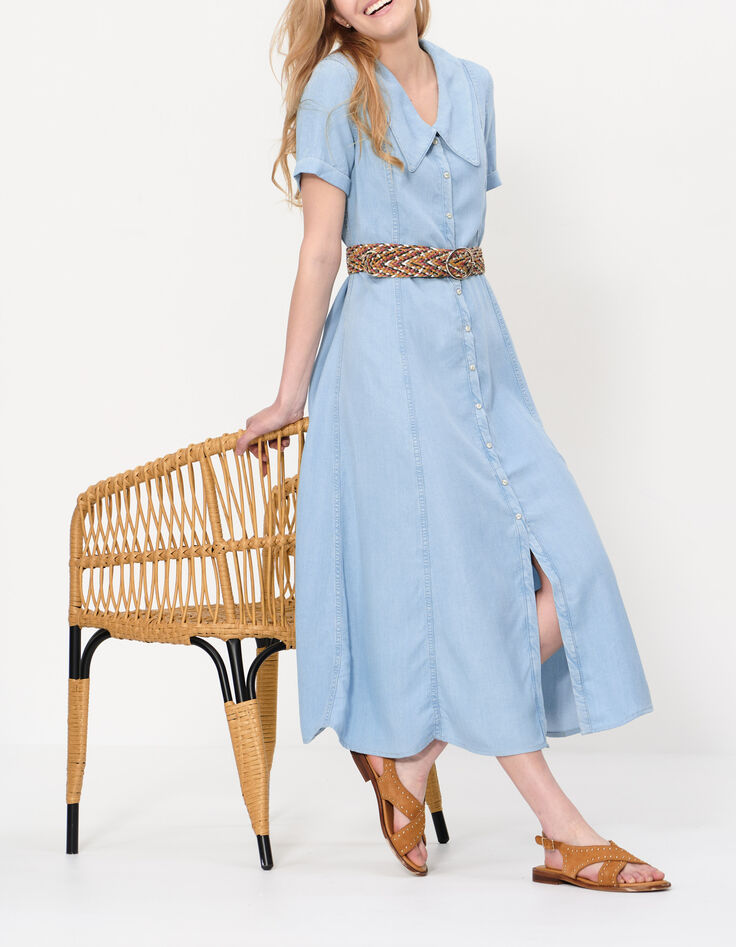 Robe longue en jean bleached pressionnée I.Code-2