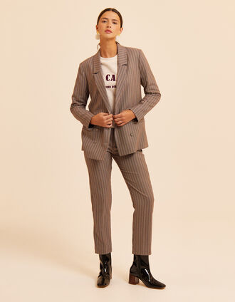 Veste de tailleur beige motif pied-de-puce Emma I.Code