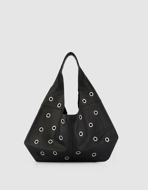 Schwarzes Leder Hobo Tasche maxi &Ouml;sen Design Gr&ouml;&szlig;e L Damen - IKKS