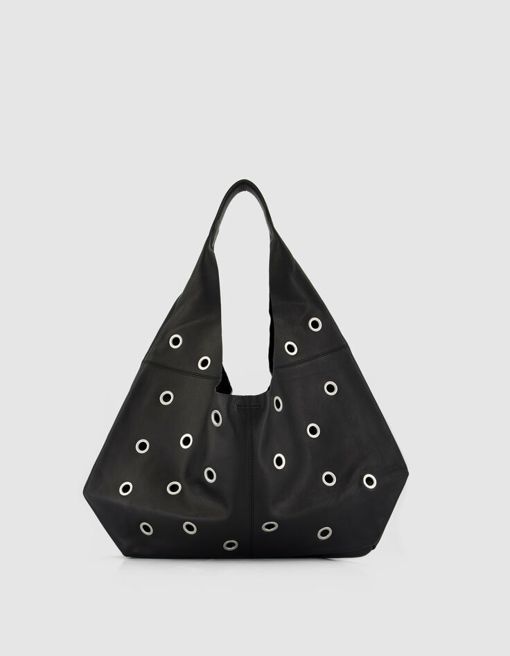 Schwarzes Leder Hobo Tasche maxi &Ouml;sen Design Gr&ouml;&szlig;e L Damen-1