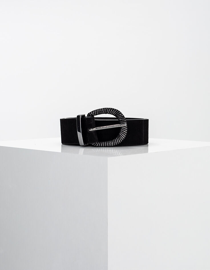 Ceinture noire large en cuir velours I.Code-1