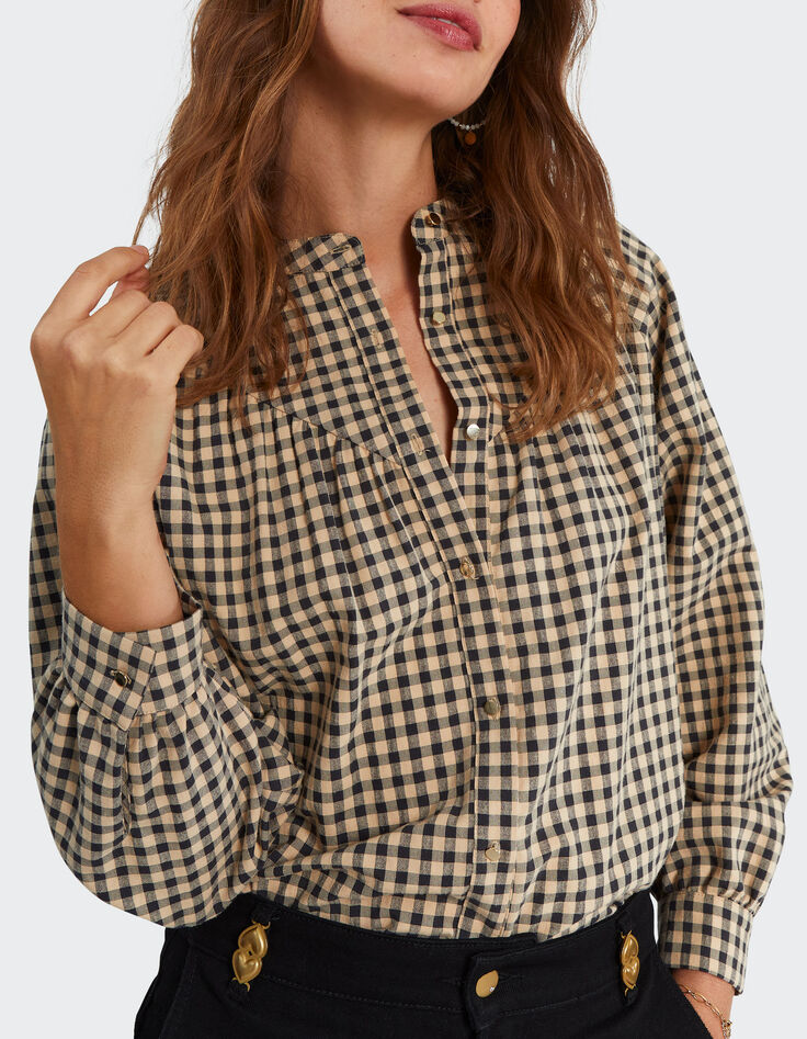 Blouse noire et beige &agrave; motif vichy I.Code -1