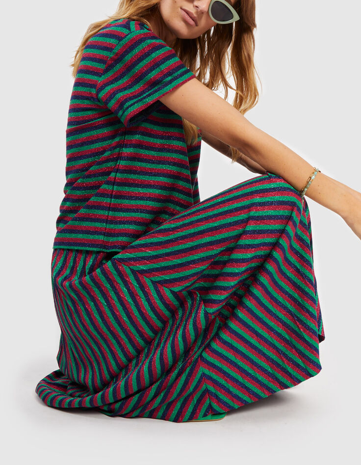 Magentaroter, langer Rock mit Glitzer und Streifen I.Code-2