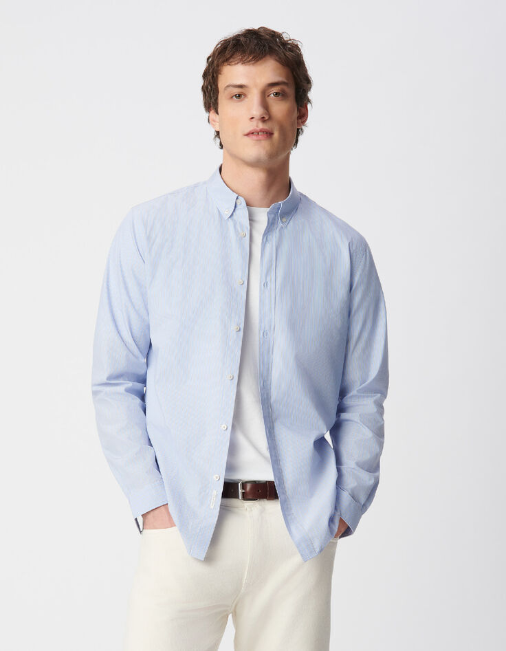Blaues Bio-Baumwollhemd gestreift Slim Fit-1