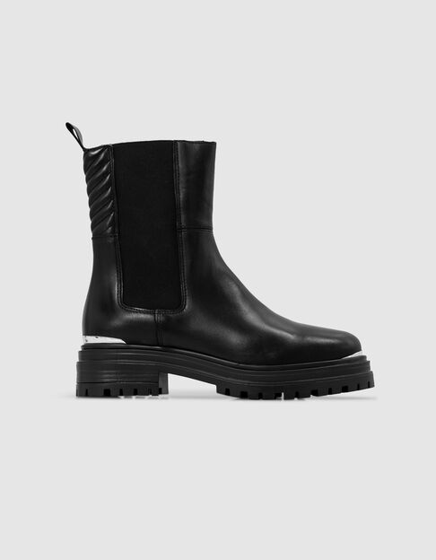 Chelsa schwarz Leder Stiefel Metallspange Damen - IKKS