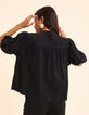 Schwarze Bluse, Puffärmel, bestickte Frontblende I.Code-3