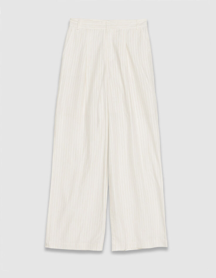Wei&szlig;e Damen Hose mit weitem Bein im Nadelstreifenmuster-7