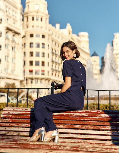 I.Code navy buttoned back top