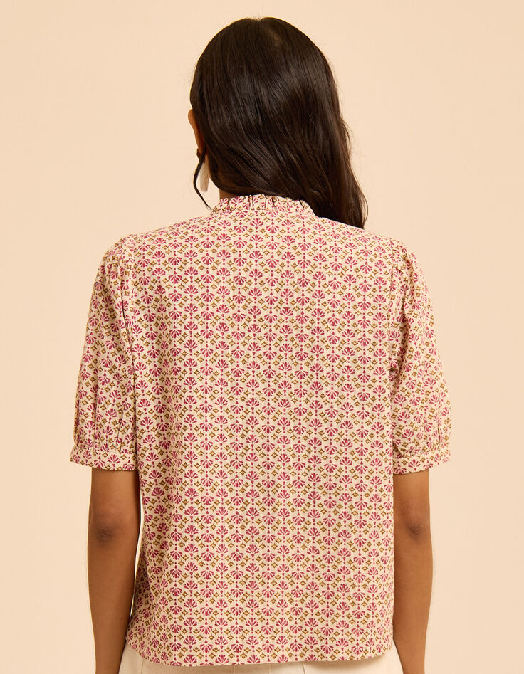 Top écru imprimé fleurs indiennes roses I.Code-4