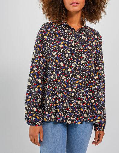 I.Code black shirt with colour floral leopard print