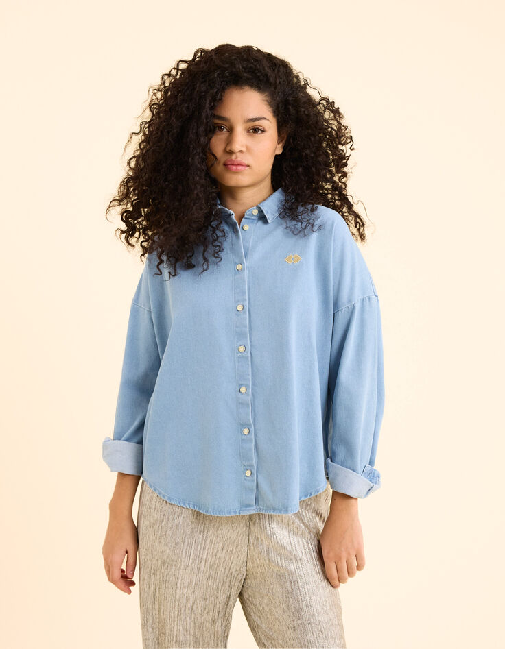 Blaues Jeanshemd doppelte Herzstickerei I.Code-4