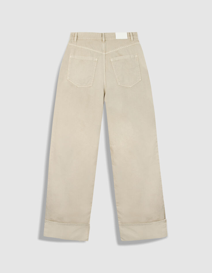 Beigefarbene Jeans mit hoher Taille und weitem Bein f&uuml;r Damen-8