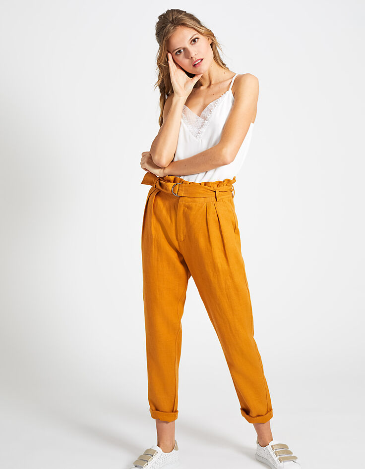 Pantalon curcuma paper-bag en lin I.Code-3