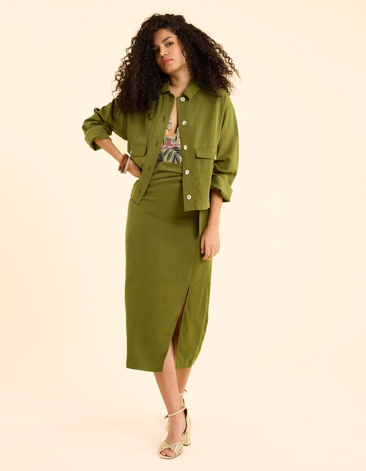 I.Code khaki flowing jacket with buttoned pockets-3