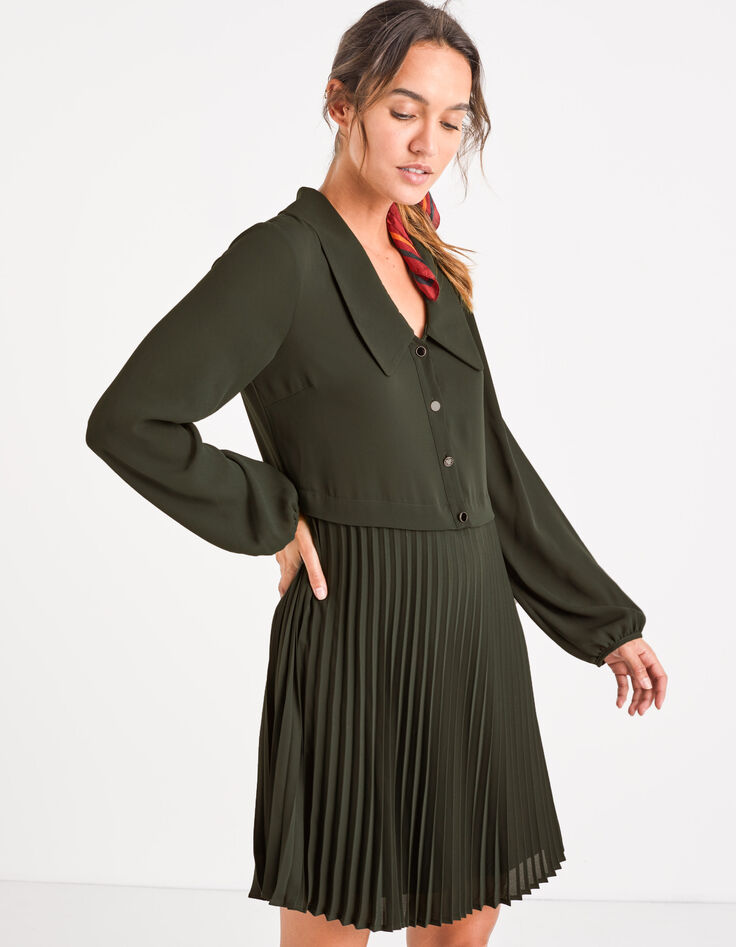 Robe chemise vert empire plissée I.Code-2