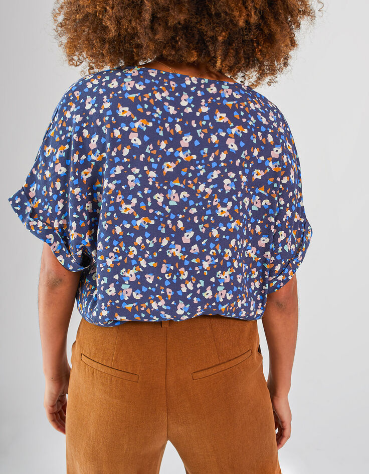 Marineblaues Top mit Fleckenprint I.Code-3
