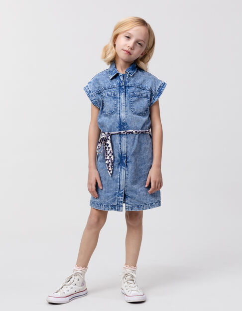 Robe en jean bleu Waterless ceinture imprimée fille - IKKS