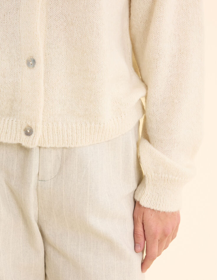 Cardigan écru tricot motif palmiers dos I.Code-7
