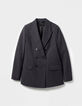 Marineblaues Blazer-J&auml;ckchen aus Leinen-Baumwoll-Mischung f&uuml;r Damen-1
