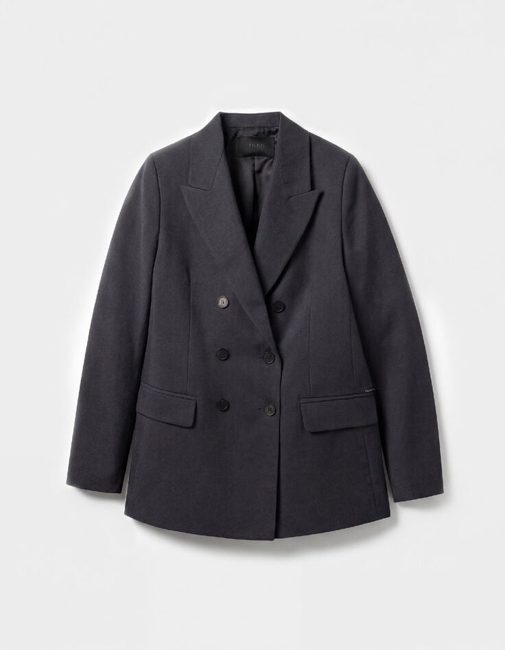 Marineblaues Blazer-J&auml;ckchen aus Leinen-Baumwoll-Mischung f&uuml;r Damen-1