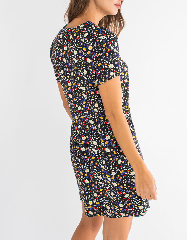 Robe noire imprimé léopard floral couleur I.Code-2
