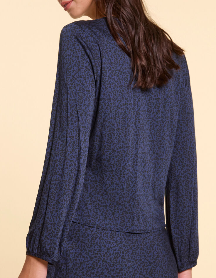 Marineblauwe blouse micro luipaardprint I.Code-4
