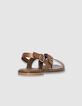 Damen camel Leder Sandalen entredoigt Platten-3