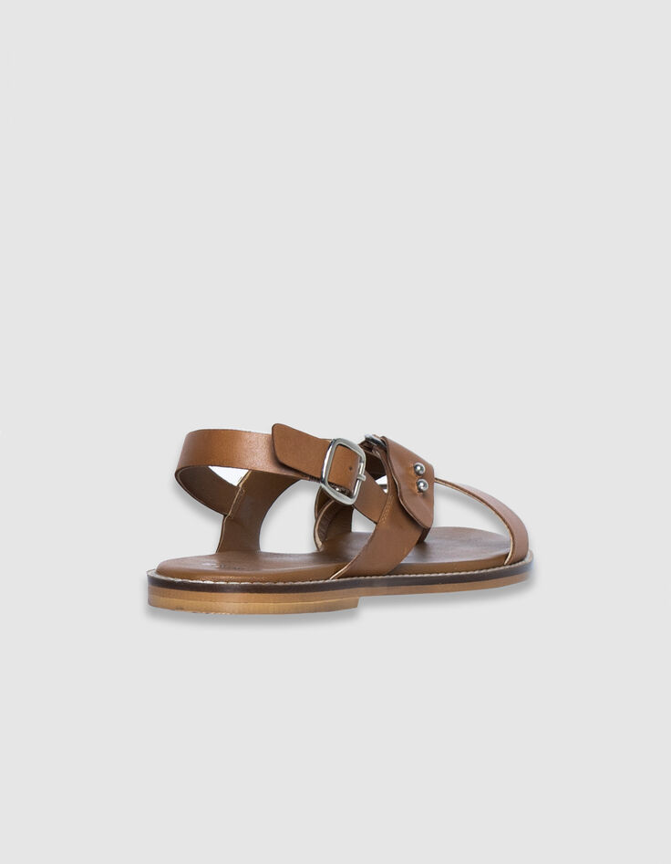 Damen camel Leder Sandalen entredoigt Platten-3