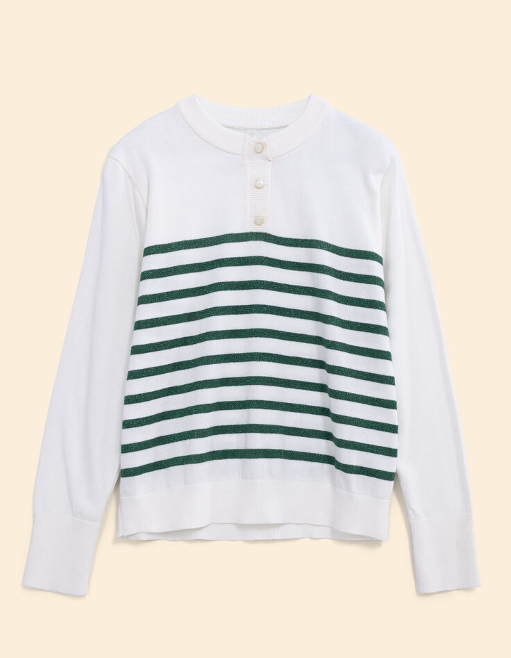Weißer Strickpullover mit grünen Lurex-Streifen I.Code-7