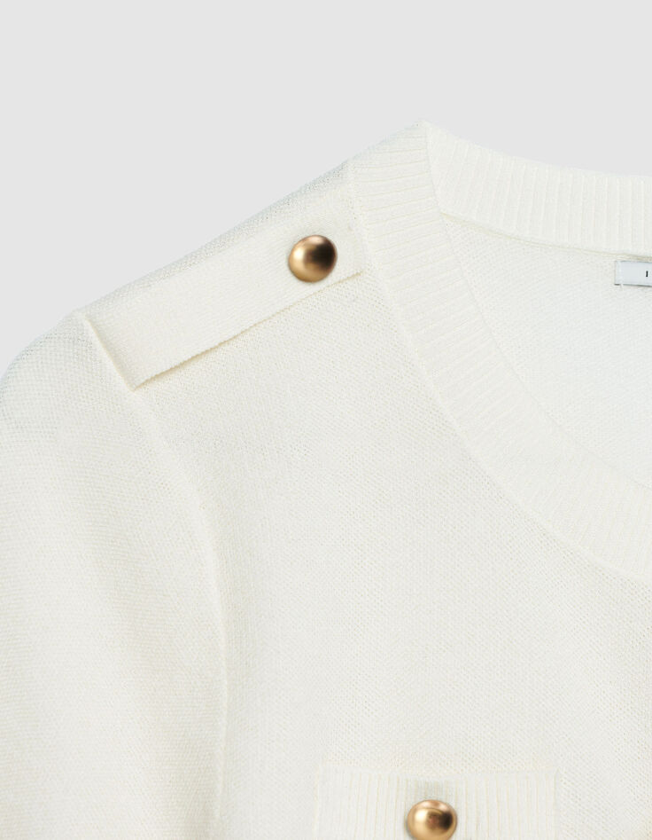 Wei&szlig;e STRICKJACKE mit zwei Taschen und kurzen &Auml;rmeln f&uuml;r Damen-7