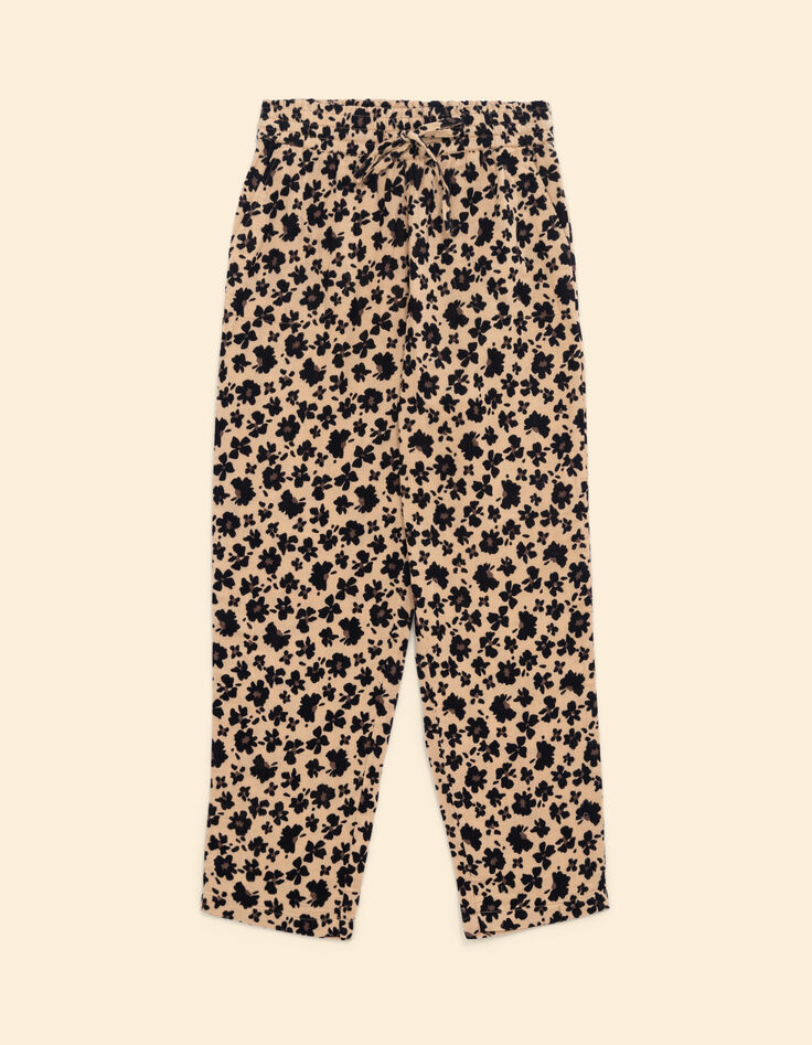 Beige broek bloemen-luipaardprint I.Code-8