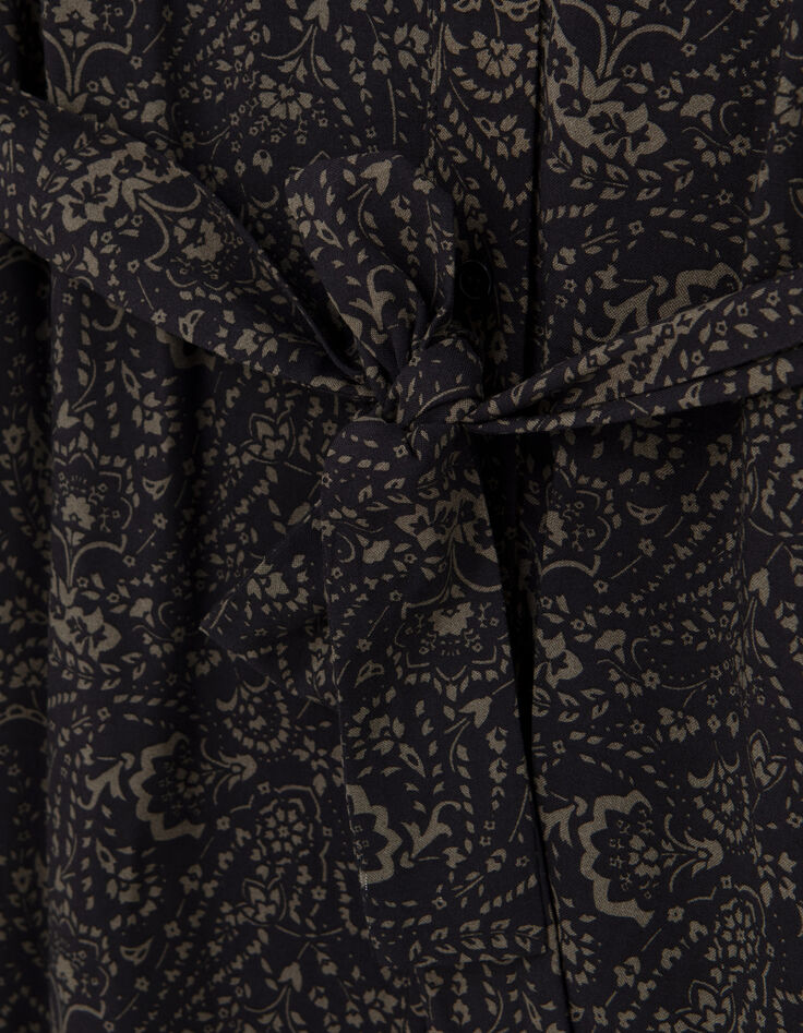 Khaki Damenkleid mit Paisley-Blumenprint-5