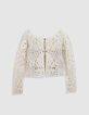 Ecru Damen STRICKJACKE mit durchbrochener H&auml;kelarbeit-6