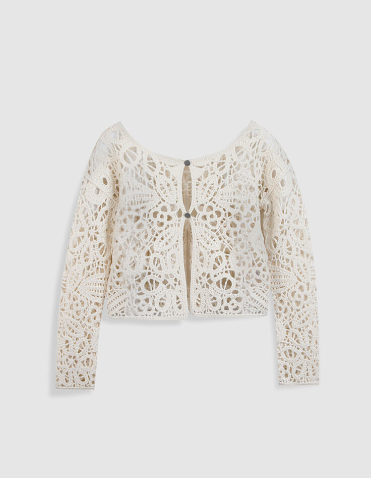 Ecru Damen STRICKJACKE mit durchbrochener H&auml;kelarbeit-6