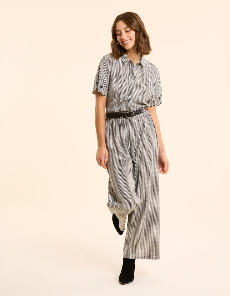 Combinaison-pantalon écrue motif vichy et broderies I.Code-1