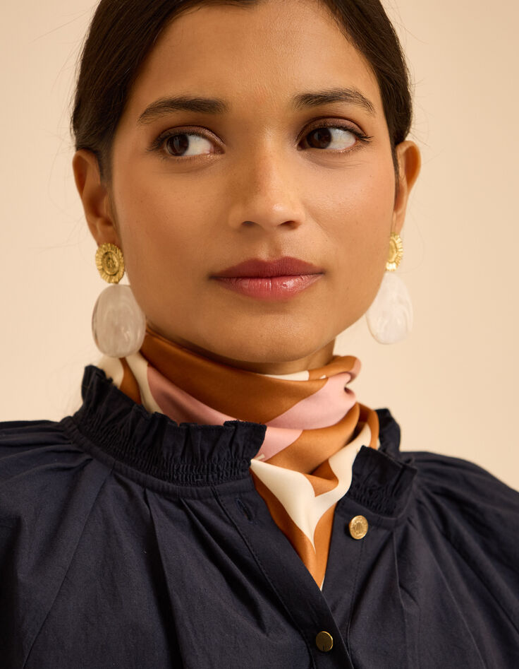 Foulard écru rayures rose et marron I.Code-1 Foulard écru rayures rose et marron I.Code-1