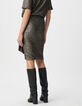 Asymmetrisch drapierter kurzer grauer Rock f&uuml;r Damen mit Metallpailletten-3