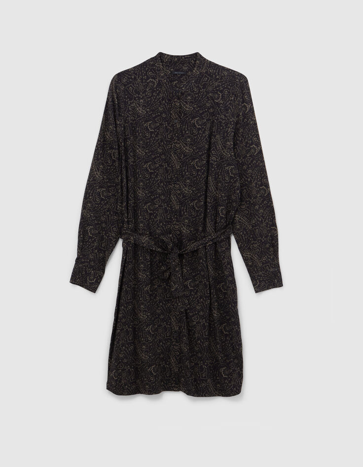 Khaki Damenkleid mit Paisley-Blumenprint-6