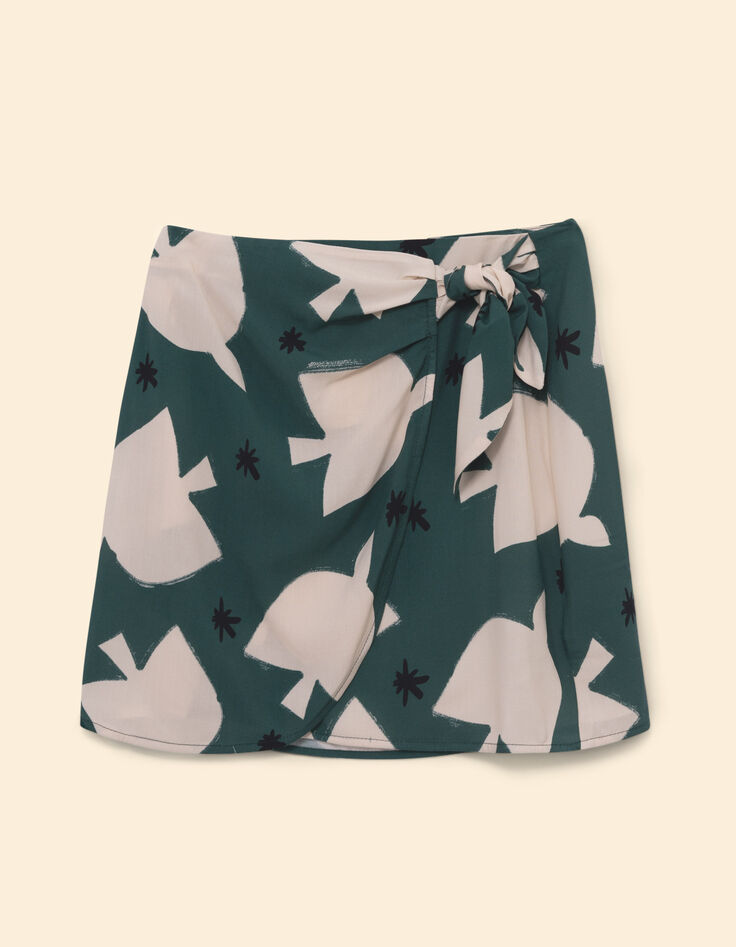 Jupe portefeuille verte imprimé maxi oiseaux I.Code-7