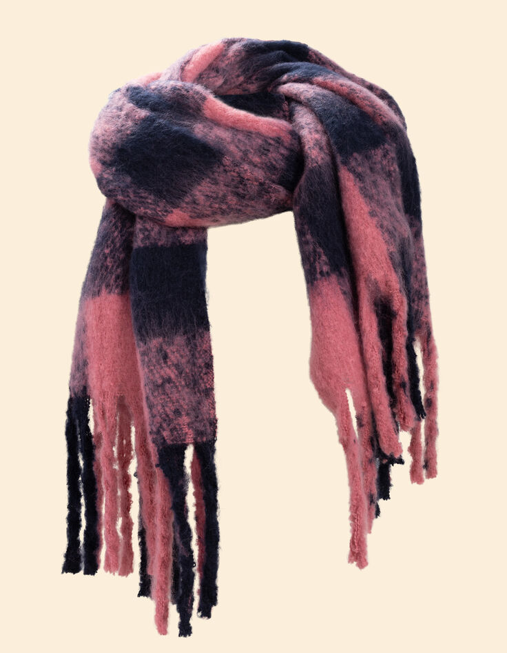 Echarpe rose motif carreaux marine I.Code-4