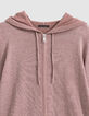 STRICKJACKE mit Kapuze burgunderfarbener Strick Lurex Fischgr&auml;ten R&uuml;cken Damen-6