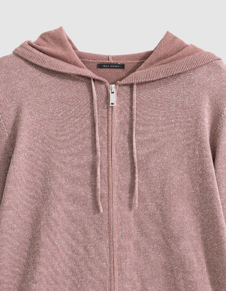 STRICKJACKE mit Kapuze burgunderfarbener Strick Lurex Fischgr&auml;ten R&uuml;cken Damen-6