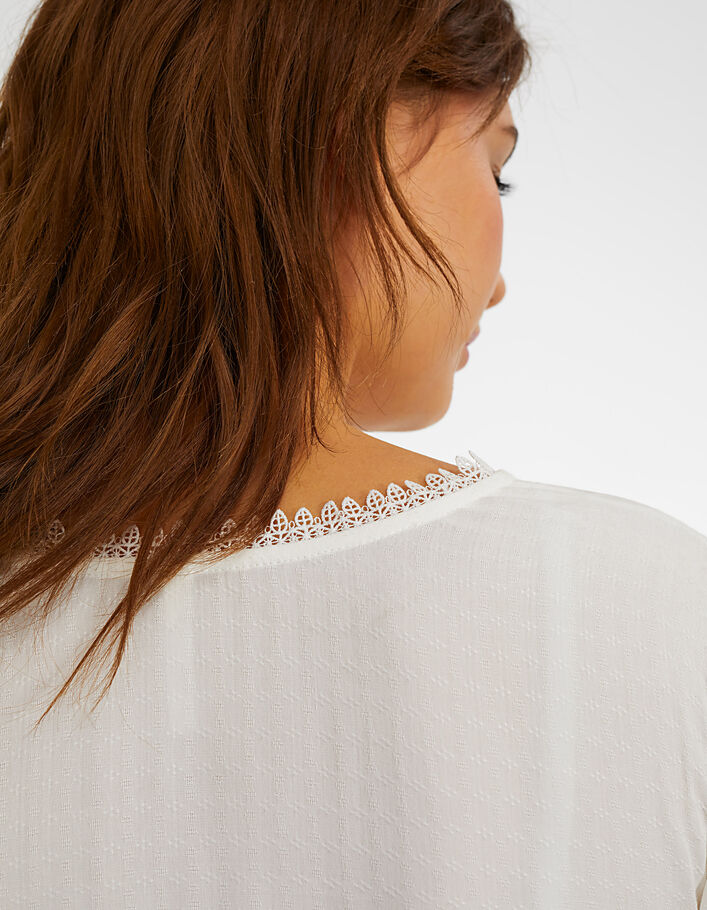 I.Code off-white jacquard blouse with lace finish - I.CODE