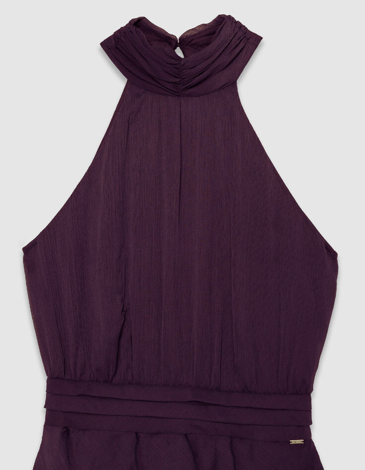 Samtiges burgunderfarbenes langes Kleid mit R&uuml;schen Damen-9