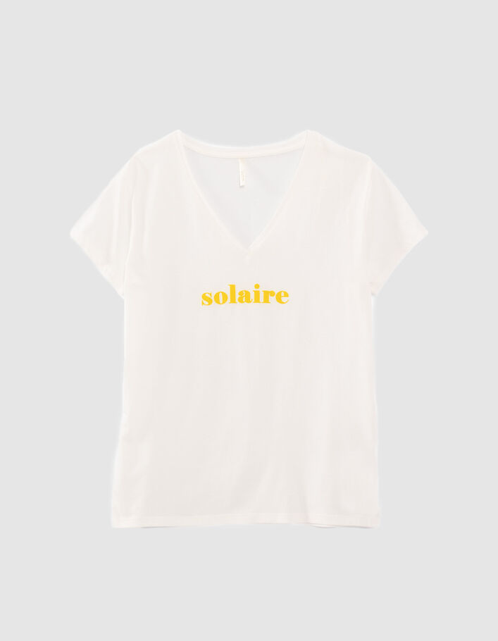 I.Code white V-neck T-shirt with yellow slogan - I.CODE