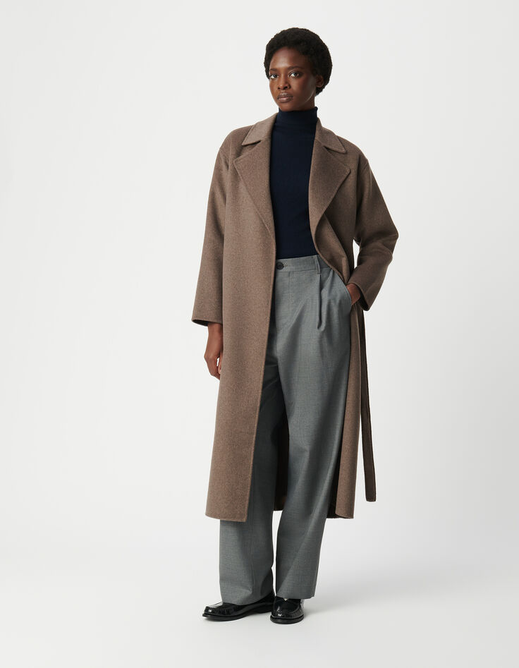 Manteau long beige ceintur&eacute; Femme-2